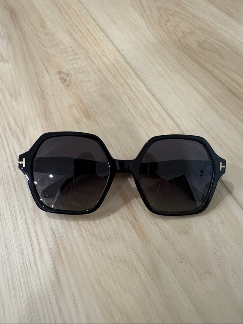 Tom Ford Black Hexagonal Oversized Sunglasses with Dark Lenses